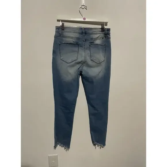 KANCAN Distressed Skinny Ankle Jeans Button Fly Women Size 11/29 Blue Denim - Picture 3 of 5